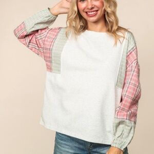 Chic Plaid Patchwork Blouse with Long Sleeves